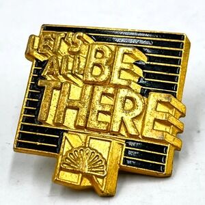 Vintage NBC TV Promo Pin Let's All Be There Gold Tone Enamel Peacock Logo Badge